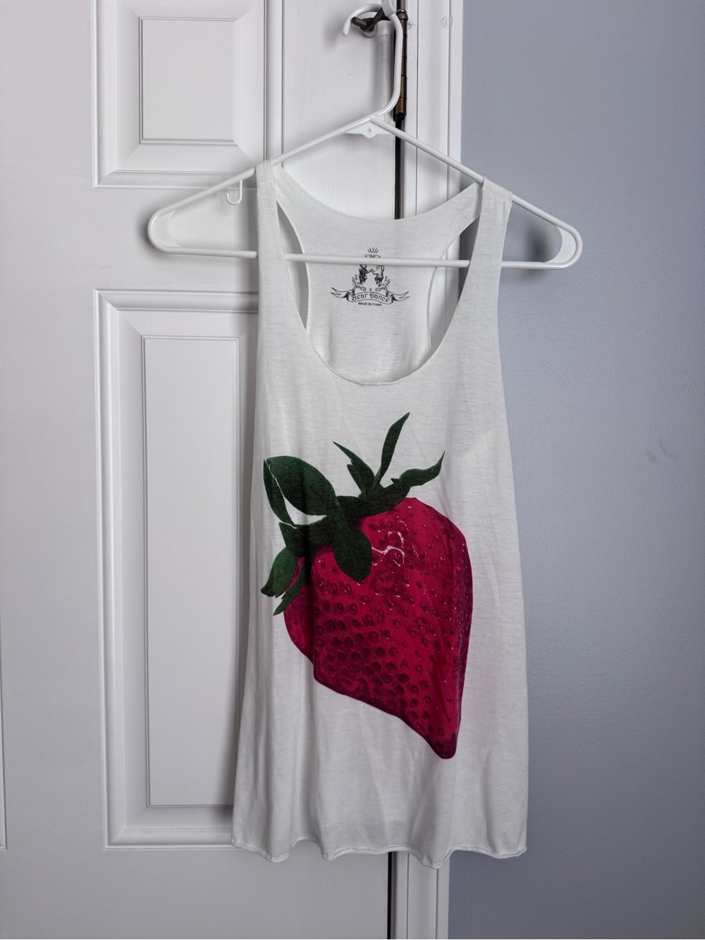 White Tank Top with Pink Strawberry Print